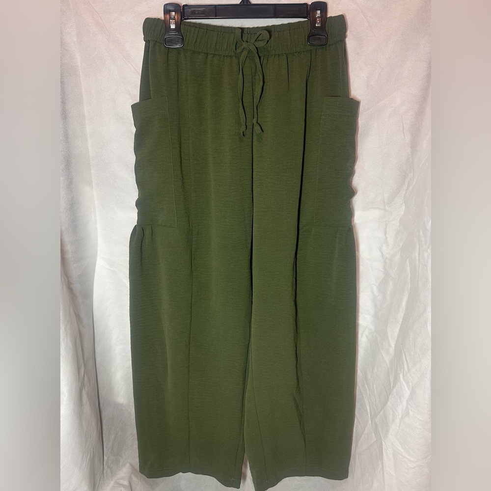 🇺🇸 Sale Relaxed Olive Wide-Leg Pants with Drawstring Waist